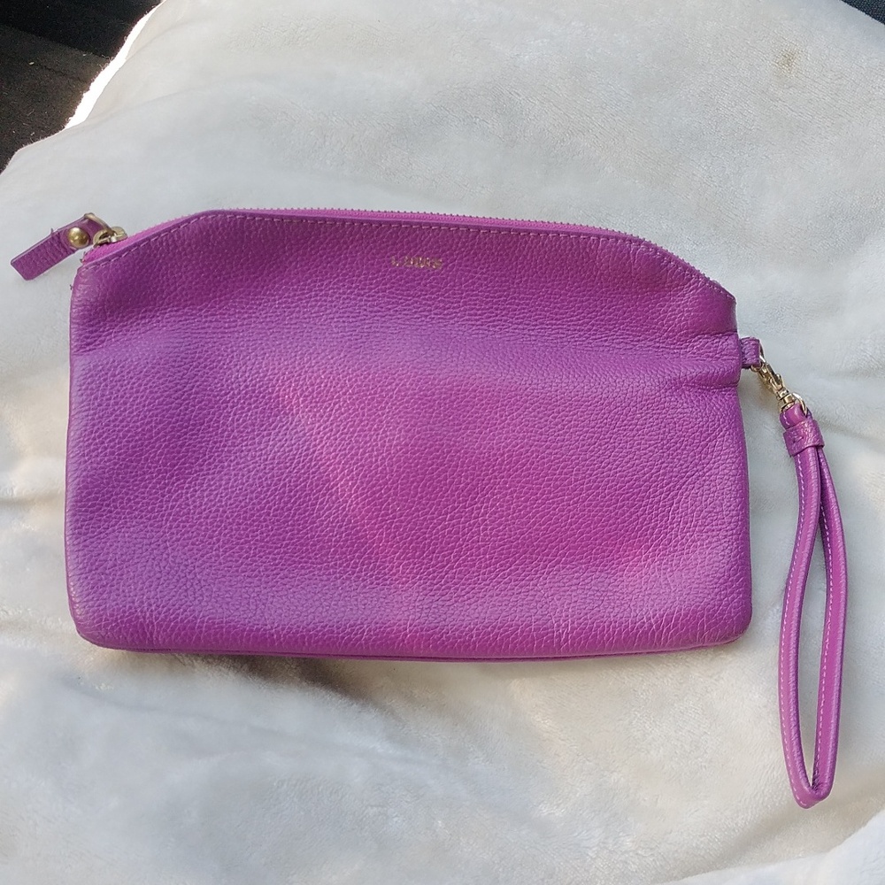 Lodis large purple pebbled leather wristlet/clutch.